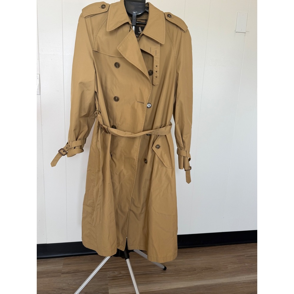 Gleneagles Trench Coat Mens 42R Tan Good Double Breasted Belted Plaid Lined